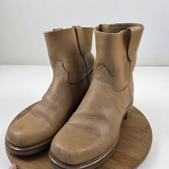 Durango Boots Mens Size 9 Tan Leather Pull On Roper Western Short Ankle Work‎
